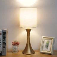 💡 gold metal touch control table lamp - dimmable bedside lamp, modern desk lamp with simple fabric shade - 3 way minimalist lamp for bedroom, guest room, and office - includes 6w bulb логотип