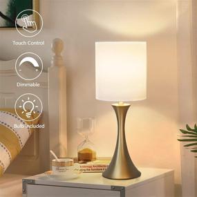 img 3 attached to 💡 Gold Metal Touch Control Table Lamp - Dimmable Bedside Lamp, Modern Desk Lamp with Simple Fabric Shade - 3 Way Minimalist Lamp for Bedroom, Guest Room, and Office - Includes 6W Bulb