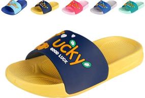 img 4 attached to Quernn Kids Slide Sandals - Soft & Comfortable Summer Slippers for Boys and Girls - Indoor/Outdoor Use at Swimming Pools, Beach or Bath - (Qtx-001)