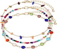 handmade colorful seed beads butterfly evil eye heart link chain anklet pack - cute summer foot jewelry for women teen girls, boho style with 18k gold plating, ideal beach accessory logo