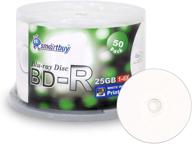 📀 smartbuy 50-disc 25gb 6x bd-r bdr blu-ray single layer white inkjet hub printable blank data recordable media disc with cakebox/spindle packaging logo