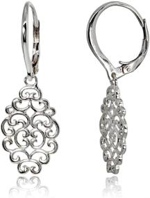 img 3 attached to 💫 Sleek and Shiny Sterling Silver Filigree Swirl Spiral Dangle Leverback Earrings