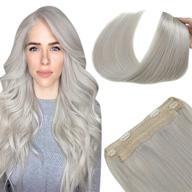 16 inch grey halo extensions: real human hair, silver grey shade, invisible wire hair extension with clip. 80 grams, straight and high-quality logo