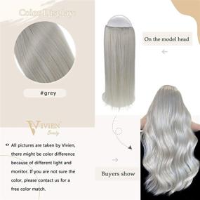 img 1 attached to 16 Inch Grey Halo Extensions: Real Human Hair, Silver Grey Shade, Invisible Wire Hair Extension with Clip. 80 Grams, Straight and High-Quality