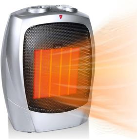 img 4 attached to 🔥 Compact Electric Ceramic Space Heater, 1500W/750W with Thermostat, Overheat & Tip-over Protection, Quick Heating up to 200 sq ft, Safe & Quiet for Office Room Desk Indoor Use (Silver)