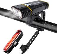 tansoren usb rechargeable bicycle light set: 2000 lumens front and back led lamp for road cycling - waterproof, 5 light modes логотип