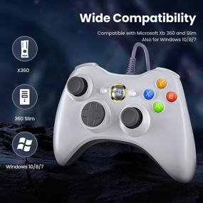 img 1 attached to 🎮 VOYEE PC Controller for Xbox 360 & Slim/PC Windows 10/8/7, Wired with Upgraded Joystick, Double Shock, Enhanced (White)