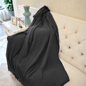 img 3 attached to 🛋️ MOTINI Dark Gray Waffle Cotton Decorative Throw Blanket with Tassel Fringe – Cozy and Elegant Knit Soft Blanket for Couch, Bed, Sofa – 50"x60