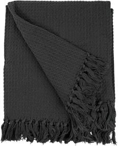 img 1 attached to 🛋️ MOTINI Dark Gray Waffle Cotton Decorative Throw Blanket with Tassel Fringe – Cozy and Elegant Knit Soft Blanket for Couch, Bed, Sofa – 50"x60