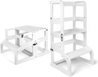 🪜 wishalife kitchen step stool and table 2 in 1 with safety rail: multi-functional baby toddlers wooden stool helper – perfect for kitchen and bathroom, white painted логотип