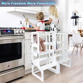 img 3 attached to 🪜 WishaLife Kitchen Step Stool and Table 2 in 1 with Safety Rail: Multi-functional Baby Toddlers Wooden Stool Helper – Perfect for Kitchen and Bathroom, White Painted