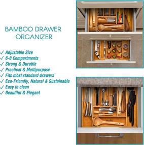 img 1 attached to 🎍 Bamboo Drawer Organizer: Optimize Kitchen, Bathroom, and Desk Space with Expandable Utensil Holder and Wood Dividers