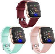 ремешки ouwegaga совместимы с fitbit versa - яркие унисекс браслеты в красном, розовом песке, мятно-зеленом цвете - размер l логотип