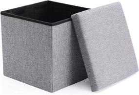 img 4 attached to 🪑 AmasSmile Ottoman with Storage - 15 inch Fabric Footstool Cube Boxes in Light Grey Linen - Small Coffee Table with Folding Storage Foot Rest for Chair - Padded with Memory Foam - Supports up to 330 lbs