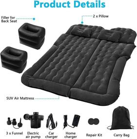 img 1 attached to 🏕️ Inflatable SUV RV Car Bed Camping Cushion Pillow - Thickened Air Mattress with Electric Pump, Flocking Surface Portable Sleeping Pad for Travel, Camping, Minivan, Van, Trunk