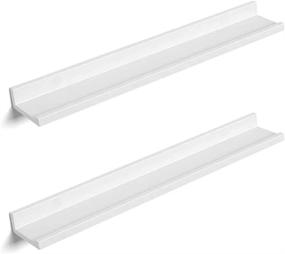 img 4 attached to SONGMICS 31.5-Inch Long Floating Shelves with Front Edge, Set of 2 Wooden Ledge Shelves for Framed Pictures, Spice Jars, Decors - White ULWS080W01