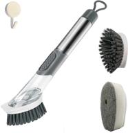 dish brush soap dispensing: ultimate kitchen scrub brush for 🧼 effective dishwashing - 3 replacement brush heads included + smart soap control logo