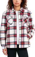👚 plush sherpa lined fleece shirt jacket with pockets for women's long sleeves in plaid logo
