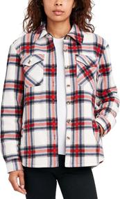 img 4 attached to 👚 Plush Sherpa Lined Fleece Shirt Jacket with Pockets for Women's Long Sleeves in Plaid