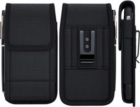 img 1 attached to 📱 NUVAVO Nylon Belt Holster Case for iPhone 12 (2020), iPhone 12 Pro, iPhone 11, iPhone XR, with Belt Clip, Cell Phone Belt Holder, Carrying Pouch Cover (Black) - Compatible with Otterbox/Battery Case