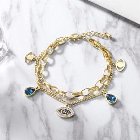 img 3 attached to 💫 Stunning 14K Gold Filled Evil Eye Bracelets: Adjustable Bead & Paperclip Chains for Women