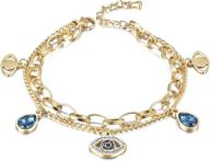 💫 stunning 14k gold filled evil eye bracelets: adjustable bead & paperclip chains for women logo