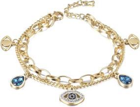 img 4 attached to 💫 Stunning 14K Gold Filled Evil Eye Bracelets: Adjustable Bead & Paperclip Chains for Women