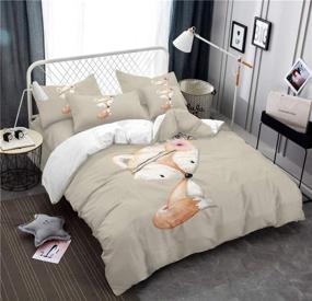 img 3 attached to 🦊 Earendel Cartoon Fox Bedding Set: Adorable Fox with Flower Feather Headband Design - Perfect Gift for Bedroom, Twin Full Queen King Size, 3 Pcs Duvet Cover Pillowcase Sheets included