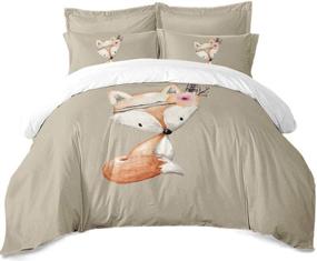 img 4 attached to 🦊 Earendel Cartoon Fox Bedding Set: Adorable Fox with Flower Feather Headband Design - Perfect Gift for Bedroom, Twin Full Queen King Size, 3 Pcs Duvet Cover Pillowcase Sheets included