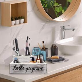 img 3 attached to 🧰 Rustic White Hair Tool Organizer: Countertop Storage for Hair Dryer, Styling Supplies & More