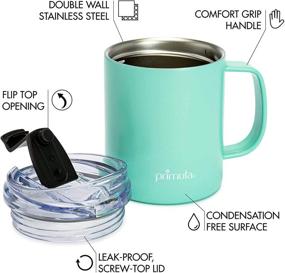 img 3 attached to ☕ 14oz Primula Coffee Mug: Vacuum Insulated Stainless Steel with Leak-Proof Lid - Double Wall Travel Tumbler Cup Thermos to Keep Drinks Hot or Cold (Teal)