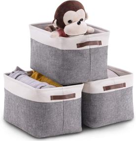 img 4 attached to YOUDENOVA Storage Baskets for Organizing - Set of 3 Large Collapsible Storage Bins with Handles in Grey - Ideal for Towels, Toys, Clothes, and More