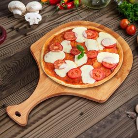 img 1 attached to 🍕 Premium Natural Bamboo Pizza Peel & Spatula Paddle Cutting Board Handle - Ideal for Homemade Pizza, Bread Baking, Fruit/Vegetable/ Cheese Cutting - 17.7" x 12" Size