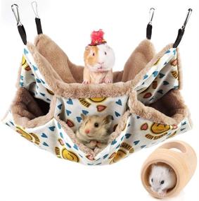 img 4 attached to ABERTOMM Hammock: Cozy 3 Tier Triple Bunkbed for Small Pets - Guinea Pig Cage Accessories, Plush Warm Hideout for Sugar Glider, Ferret, Squirrel with Smiley Face Design