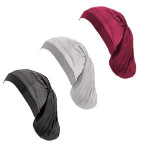 img 1 attached to 👒 Pack of 3 Unisex Spandex Satin Hair Cap - Perfect for Dreadlocks, Braids, and Night Sleepwear (Wine, Grey, Black)