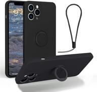 black iphone 12 pro max case - full body protection with 360° ring holder kickstand, shock absorption silicone rubber cover, hand strap & car mount support logo