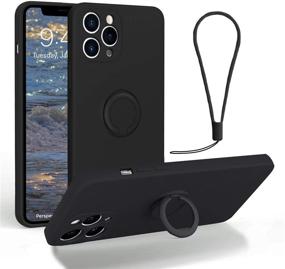 img 4 attached to Black iPhone 12 Pro Max Case - Full Body Protection with 360° Ring Holder Kickstand, Shock Absorption Silicone Rubber Cover, Hand Strap & Car Mount Support