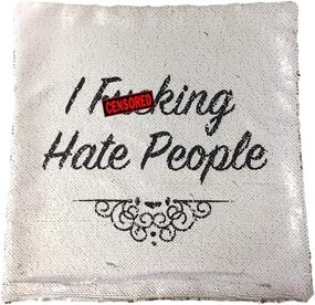 img 4 attached to 🤬 MOCOFO Glitter I Fking Hate People Funny Christmas Pillow Covers: Rude Offensive Gag Gift for Decorative Fidget, Drunk Toy, Reversible Sequin Cushion Cover for Sparkling Flip Mermaid Magic Color Changing - 16x16''