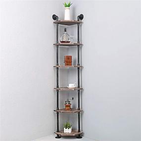 img 3 attached to MBQQ Industrial Pipe Shelves - Modern Rustic Corner Bookshelves 📚 with Real Wood, 6-Tier Display Stand, Metal Standing Home Decor Shelf Units