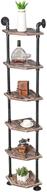 mbqq industrial pipe shelves - modern rustic corner bookshelves 📚 with real wood, 6-tier display stand, metal standing home decor shelf units logo