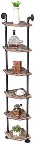 img 4 attached to MBQQ Industrial Pipe Shelves - Modern Rustic Corner Bookshelves 📚 with Real Wood, 6-Tier Display Stand, Metal Standing Home Decor Shelf Units