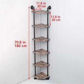 img 1 attached to MBQQ Industrial Pipe Shelves - Modern Rustic Corner Bookshelves 📚 with Real Wood, 6-Tier Display Stand, Metal Standing Home Decor Shelf Units