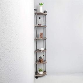 img 2 attached to MBQQ Industrial Pipe Shelves - Modern Rustic Corner Bookshelves 📚 with Real Wood, 6-Tier Display Stand, Metal Standing Home Decor Shelf Units