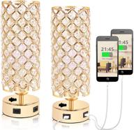 🔌 set of 2 usb crystal bedside table lamps with dual usb charging ports - kakanuo gold modern nightstand lamps for bedroom, living room, study room, and office логотип