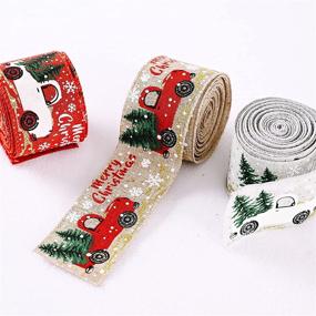 img 1 attached to 🎁 Yiemoge 3Rolls Christmas Decorative Burlap Ribbons Fabric: 3 Styles, 16.4 Yards x 2 Inches - Ideal for DIY Gift Wrapping and Decoration!