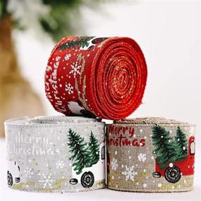 img 3 attached to 🎁 Yiemoge 3Rolls Christmas Decorative Burlap Ribbons Fabric: 3 Styles, 16.4 Yards x 2 Inches - Ideal for DIY Gift Wrapping and Decoration!