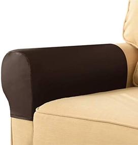 img 3 attached to Waterproof PU Leather Stretch Armrest Covers for Chairs and Sofas - Set of 2, Dark Brown