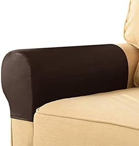 img 2 attached to Waterproof PU Leather Stretch Armrest Covers for Chairs and Sofas - Set of 2, Dark Brown