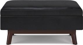 img 1 attached to 🔲 Midnight Black Faux Leather Small Rectangular Storage Ottoman - SIMPLIHOME Owen 36" Mid Century Modern Rectangle Ottoman for Living Room, Family Room, Entryway