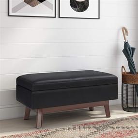 img 3 attached to 🔲 Midnight Black Faux Leather Small Rectangular Storage Ottoman - SIMPLIHOME Owen 36" Mid Century Modern Rectangle Ottoman for Living Room, Family Room, Entryway